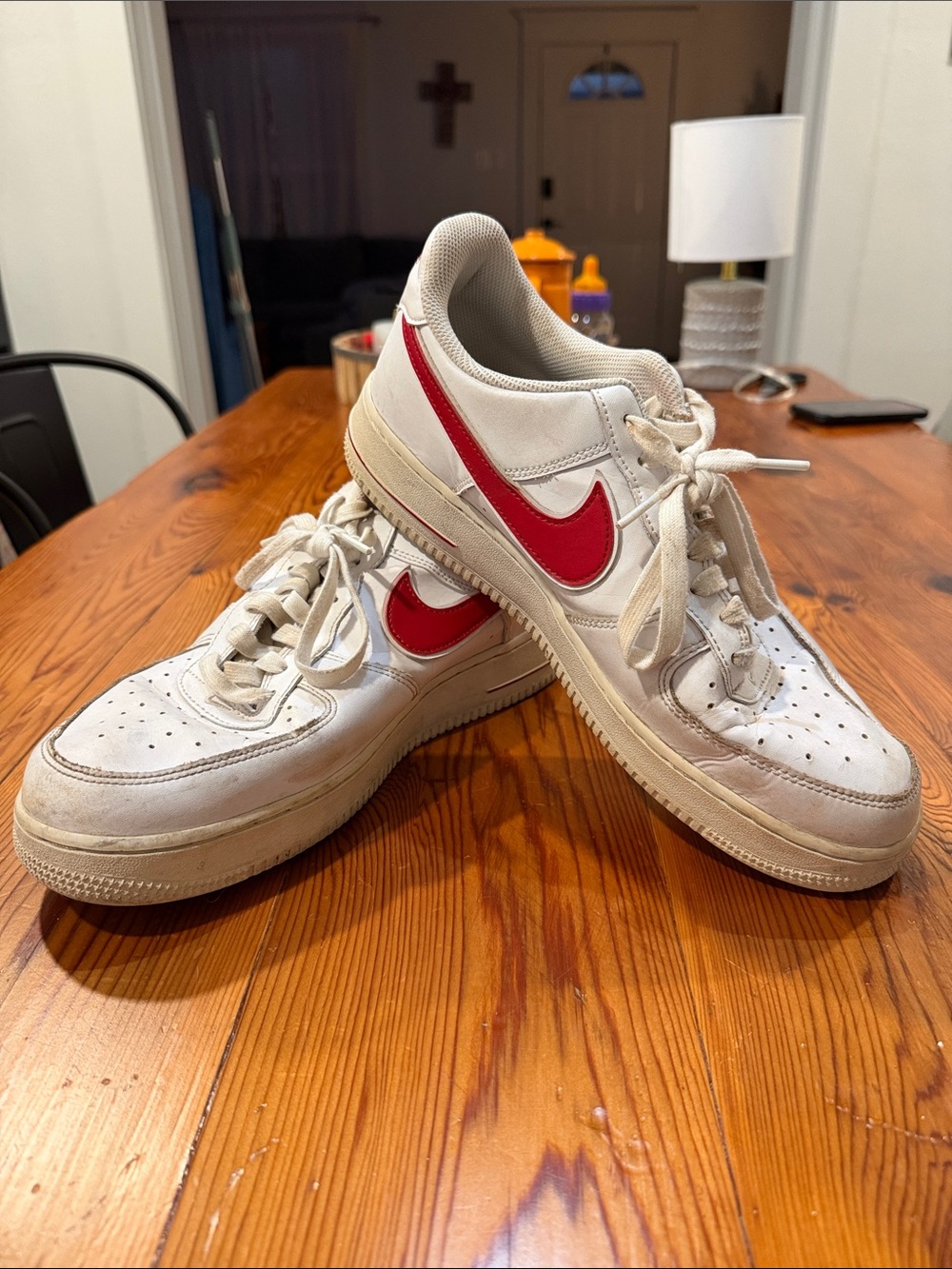 Nike White Sneakers with Red Swoosh